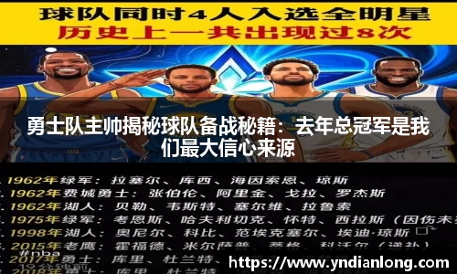 勇士队主帅揭秘球队备战秘籍：去年总冠军是我们最大信心来源